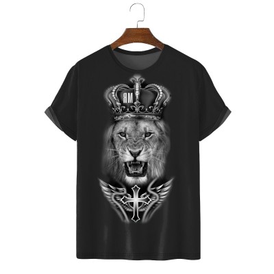 Men's Fashion New Cross and Lion Print T-Shirt